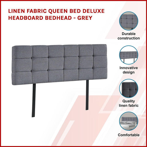 Grey Linen Fabric Queen Deluxe Tufted Headboard Bedhead