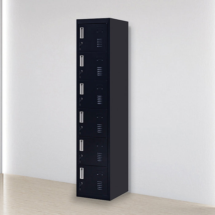 Black 6-Door Locker for Office Gym Shed School Home Storage - Standard Lock with 2 Keys
