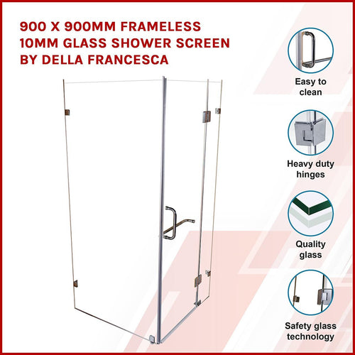 90 x 90cm Frameless 10mm Glass Shower Screen By Della Francesca Nickel Hardware, Round Handle