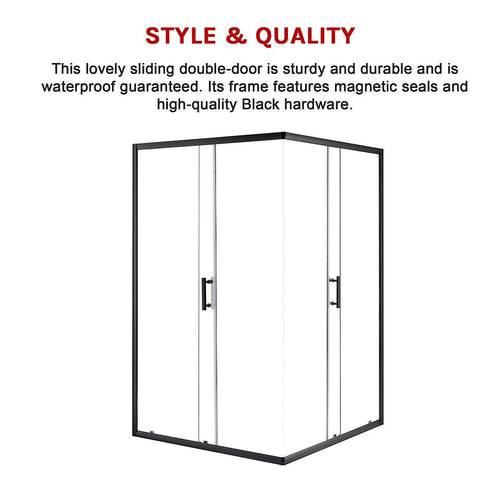 1000 x 1200mm Sliding Door Nano Safety Glass Shower Screen in Black