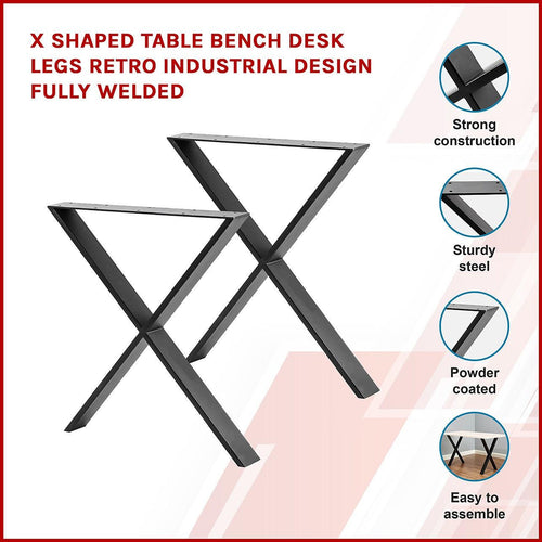 X-Shaped Table Bench Desk Legs Retro Industrial Design Fully Welded
