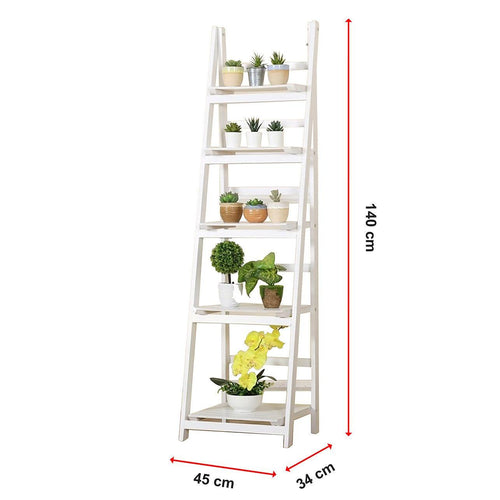5 Tier Wooden Ladder Shelf Stand Storage Book Display Rack - White