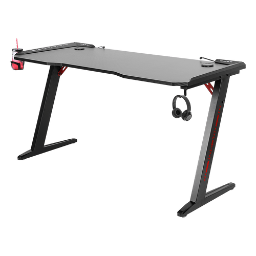LED Gaming Desk Computer Table with Cup Holder Headphone Hook Cable Hole