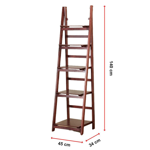 5 Tier Wooden Ladder Shelf Stand Storage Book Display Rack - Coffee