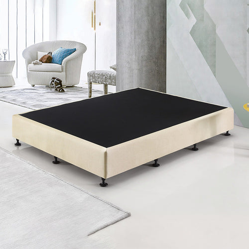 King Single Slatted Ensemble Bed Base - Platinum Natural Sand Linen Breathable Cover