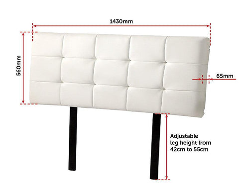 Double PU Leather Bed Deluxe Headboard Bedhead - White