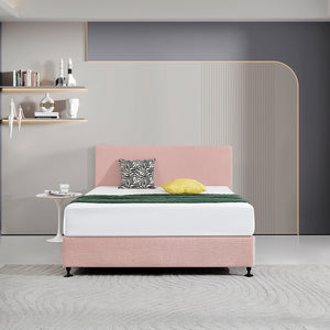 Linen Fabric Rectangular Queen Bed Deluxe Headboard Bedhead Pale Pink 