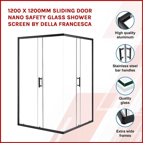 1200 x 1200mm Sliding Door Nano Safety Glass Shower Screen in Black