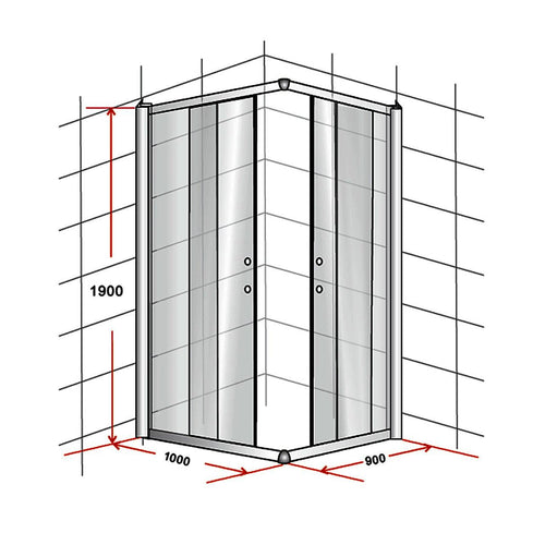 1000 x 900mm Sliding Door Nano Safety Glass Shower Screen in Black