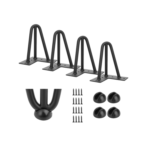 Set of 4 Industrial 3-Rod Retro Hairpin Table Legs 12mm Steel Bench Desk - 11cm Black