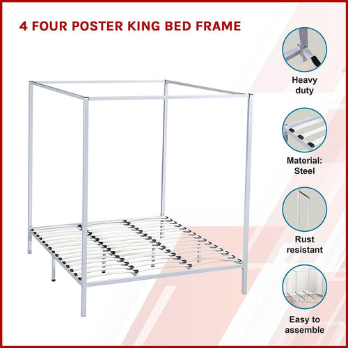 4 Four Poster King Bed Frame - Cream