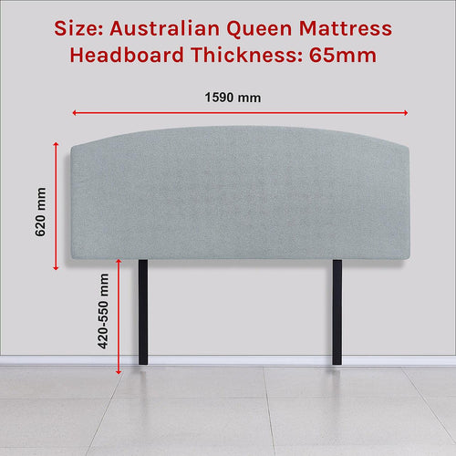 Linen Fabric Curved Queen Bed Deluxe Headboard Bedhead Stone Grey 