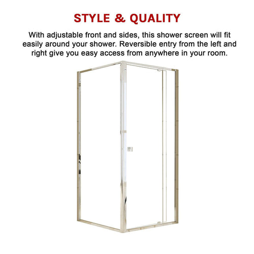 Front: (82~90) x 195cm Adjustable Semi Frameless Shower Screen in Chrome Side: (77~80) x 195cm