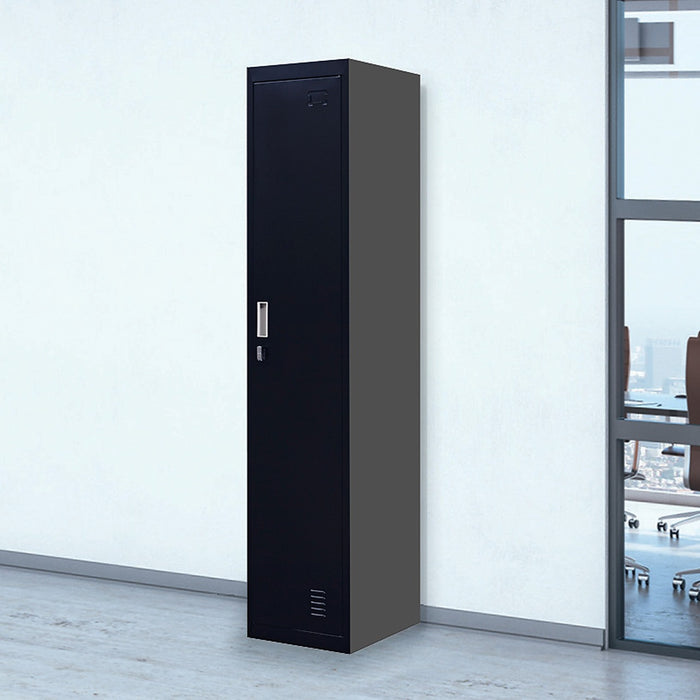 Black One-Door Office Gym Shed Clothing Locker Cabinet - Padlock-operated