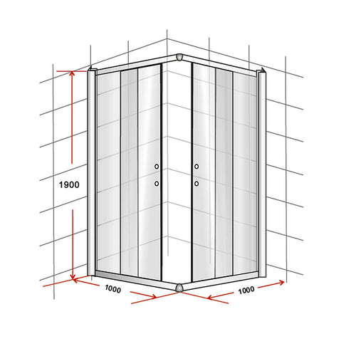 1000 x 1000mm Sliding Door Nano Safety Glass Shower Screen in Black