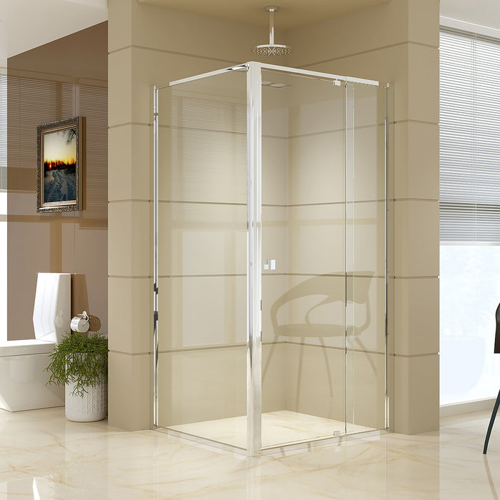 Front: (98~106) x 195cm Adjustable Semi Frameless Shower Screen in Chrome Side: (89~92) x 195cm