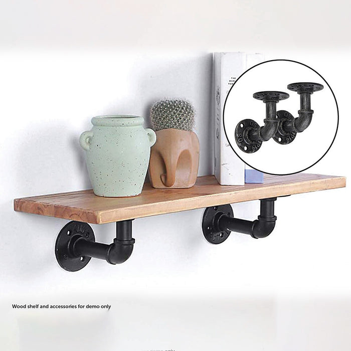 Industrial Black Iron Pipe Bracket Wall Mounted Floating Shelf  - Set of 2