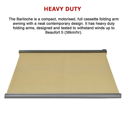 Heavy Duty Full Cassette Retractable Awning: Motorised 4x3m Beige Sunshade