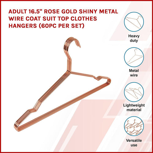 Adult 16.5" Rose Gold Shiny Metal Wire Coat Suit Top Clothes Hangers (60pc per set)