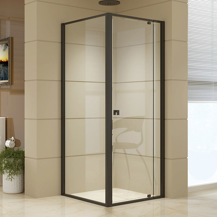 Front: (74~82) x 195cm Adjustable Semi Frameless Shower Screen in Black Side: (89~92) x 195cm