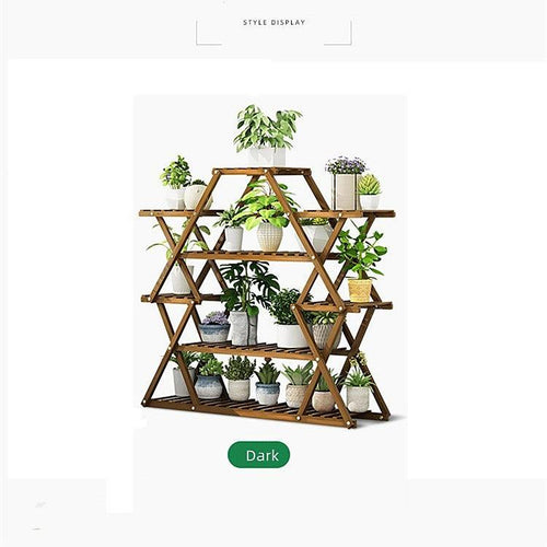 Bamboo Multilayer Flower Plant Bonsai Rack Shelf Stand Porch Lawn Patio - Dark Wood