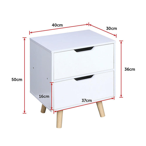 Wooden Bedside Table 2-Drawer Cabinet Storage Night Stand