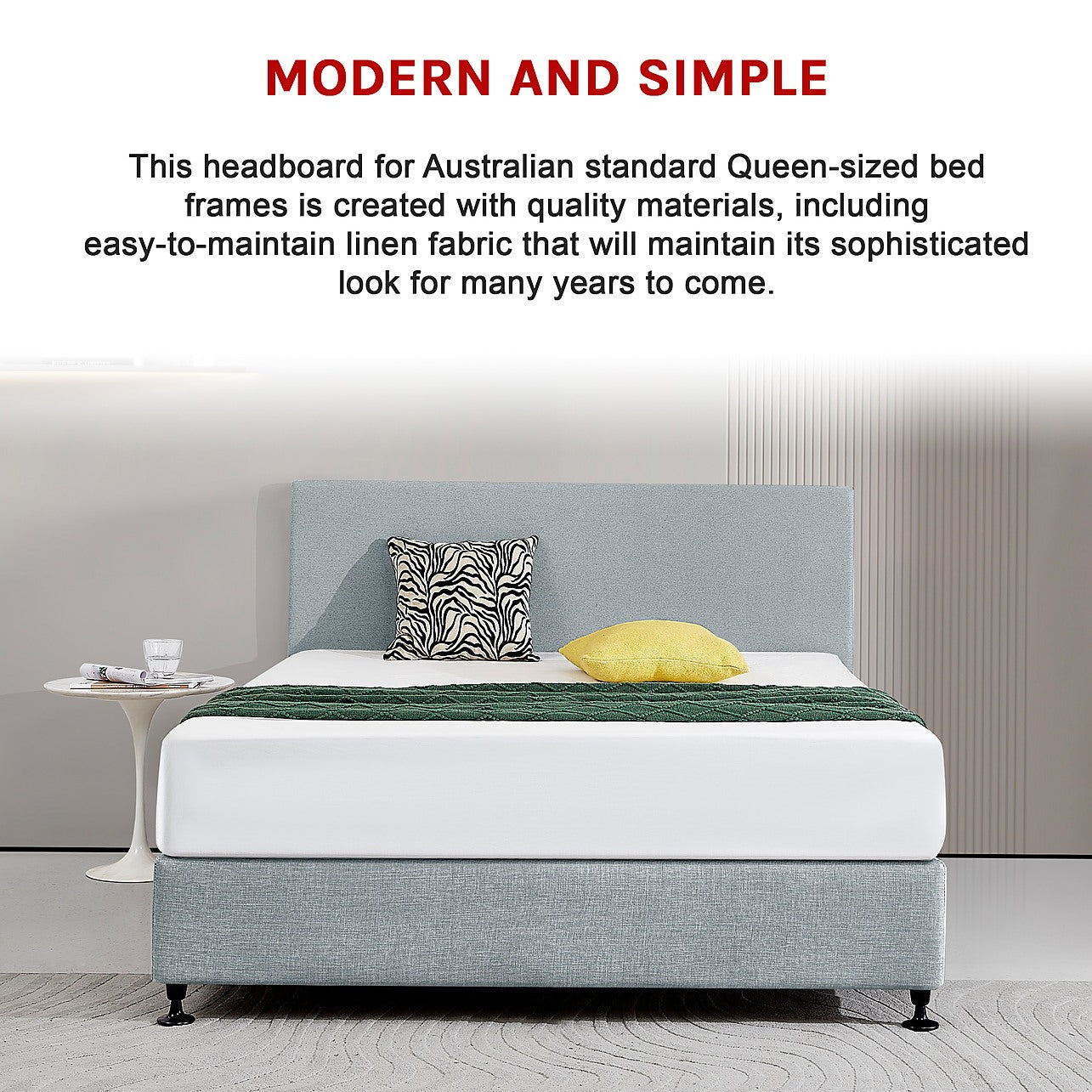 Linen Fabric Queen Bed Deluxe Headboard Bedhead Stone Grey