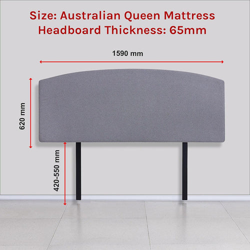 Linen Fabric Curved Queen Bed Deluxe Headboard Bedhead Slate Ash 