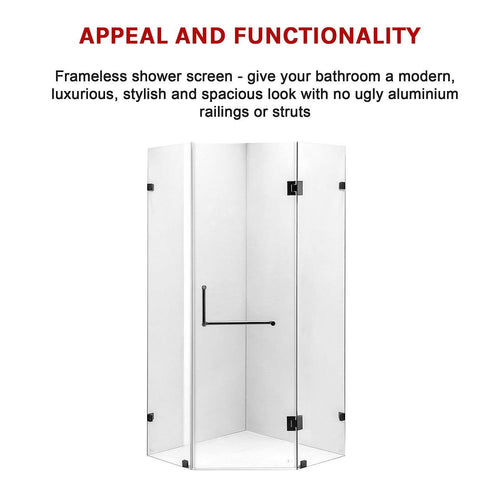 900 x 900mm Frameless 10mm Glass Shower Screen By Della Francesca Black Hardware, Round Handle