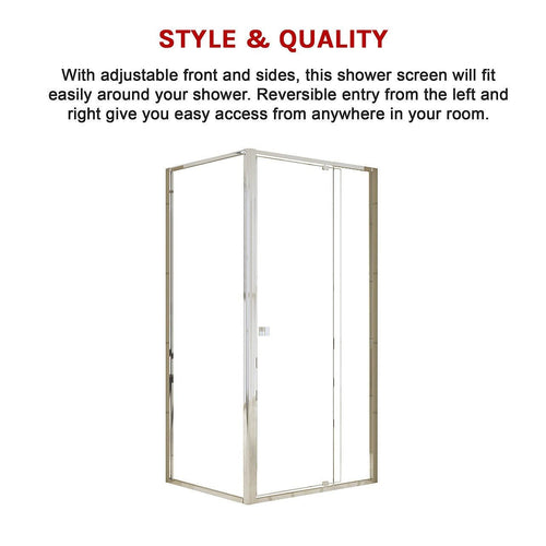 Front: (98~106) x 195cm Adjustable Semi Frameless Shower Screen in Chrome Side: (77~80) x 195cm