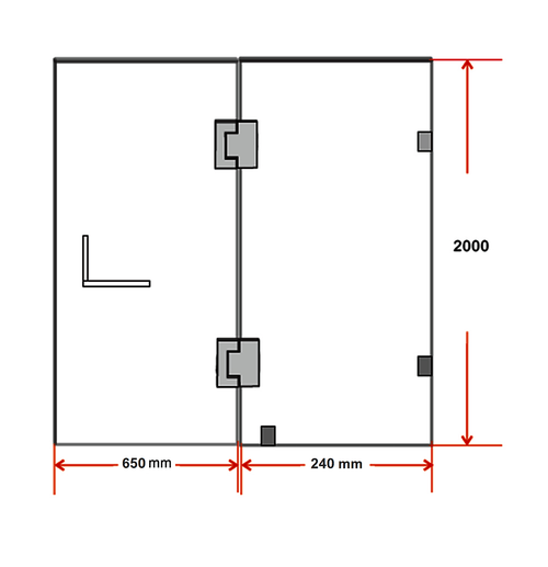 90 x 200cm Wall to Wall Frameless Shower Screen in Black Hardware with Round Handle