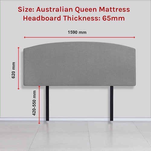 Linen Fabric Curved Queen Bed Deluxe Headboard Bedhead Night Ash 