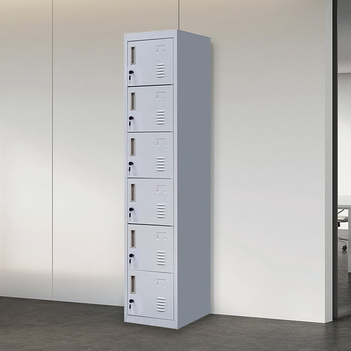 6-Door Grey Metal Locker Cabinet – Vertical Storage with Standard Lock with 2 Keys for Office, School