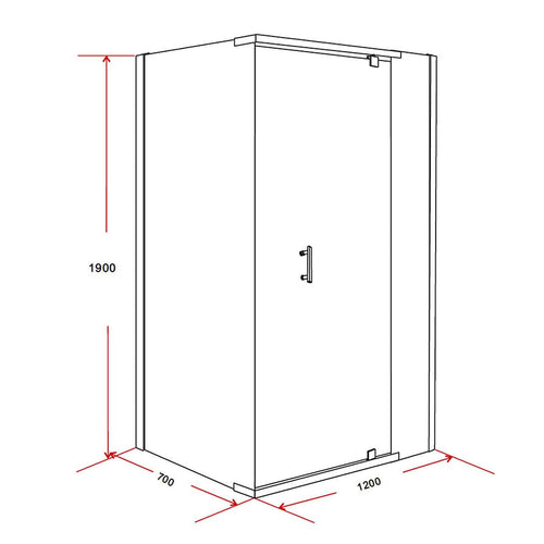 1200 x 700 x 1900mm Framed Safety Glass Pivot Door Shower Screen in Black