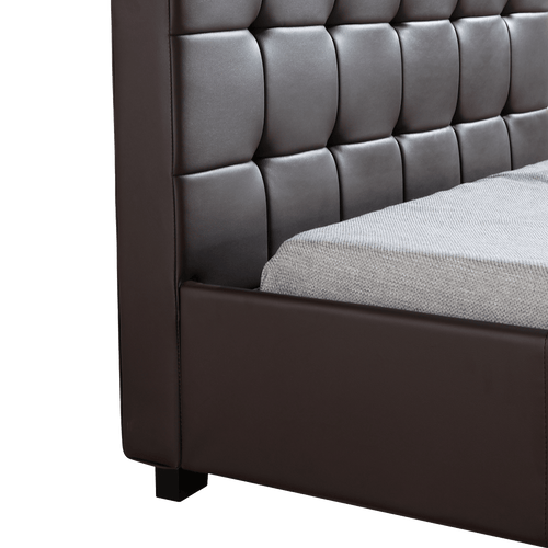 King Single Brown PU Leather Deluxe Bed Frame