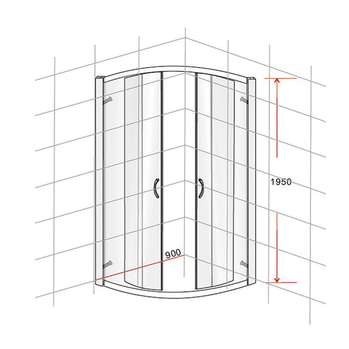 90 x 90cm Rounded Sliding 6mm Curved Shower Screen with Base in Chrome with Black Base