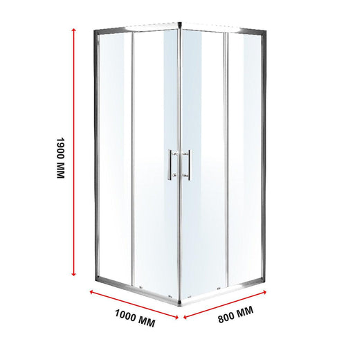 1000 x 800mm Sliding Door Nano Safety Glass Shower Screen in CHROME