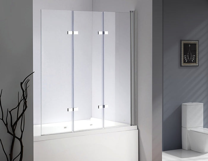 3 Fold CHROME Folding Bath Shower Screen Door Panel - 130 x 140cm