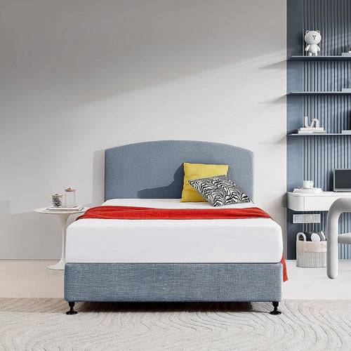 Linen Fabric Curved Double Bed Deluxe Headboard Bedhead Berlin Blue 