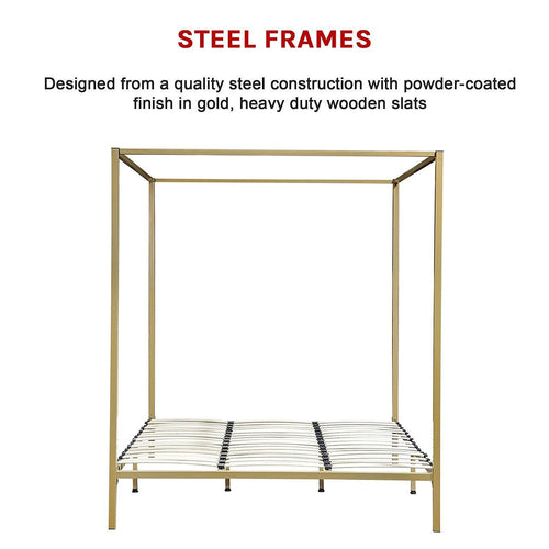 4 Four Poster King Bed Frame - Gold