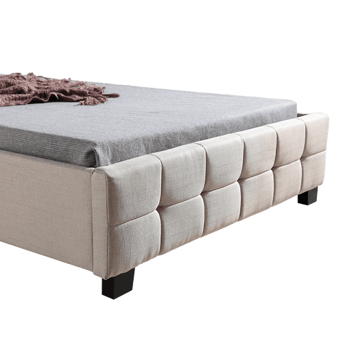 King Single Beige Linen Fabric Deluxe Bed Frame