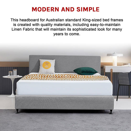 Linen Fabric Rectangular King Bed Deluxe Headboard Bedhead Night Ash 