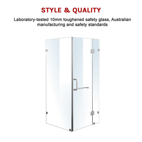 100 x 90cm Frameless 10mm Glass Shower Screen By Della Francesca CHROME Hardware, ROUND Handle