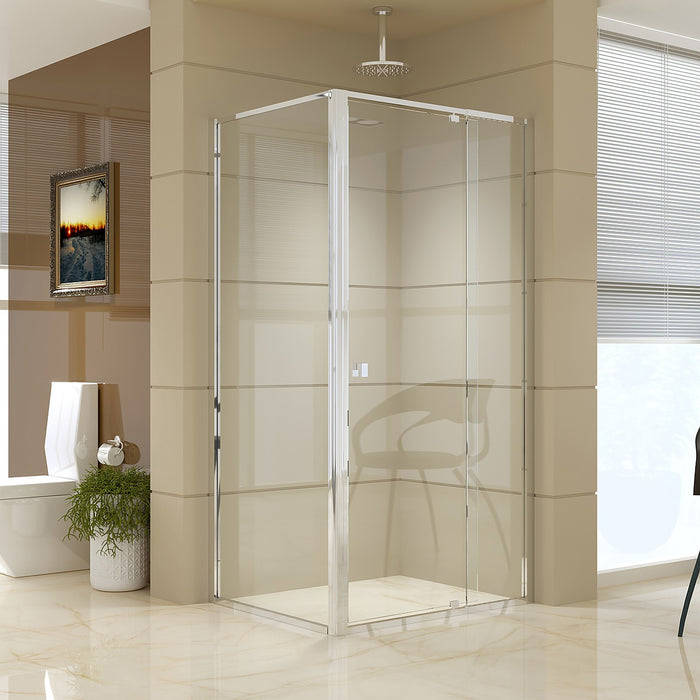 Front: (98~106) x 195cm Adjustable Semi Frameless Shower Screen in Chrome Side: (77~80) x 195cm