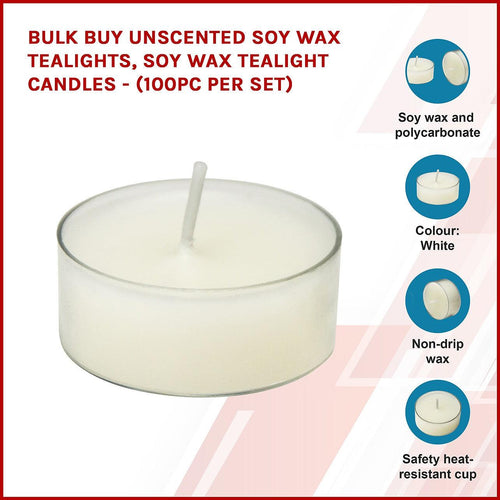 Bulk Buy Unscented SOY WAX Tealights, Soy Wax Tealight Candles - (100pc per set)    