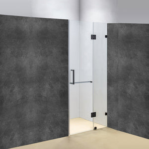 100 x 200cm Wall to Wall Frameless Shower Screen in Black Hardware, Square Handle