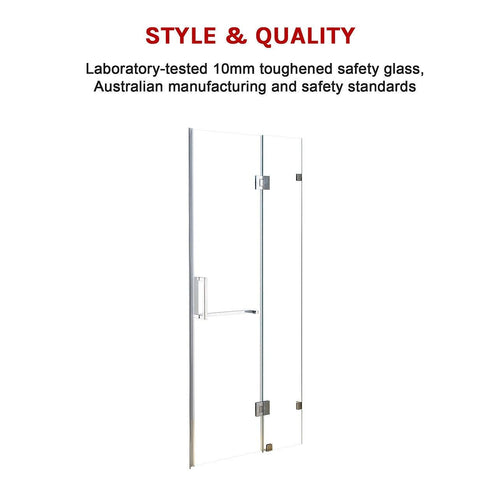 120 x 200cm Wall to Wall Frameless Shower Screen in CHROME Hardware, SQUARE Handle