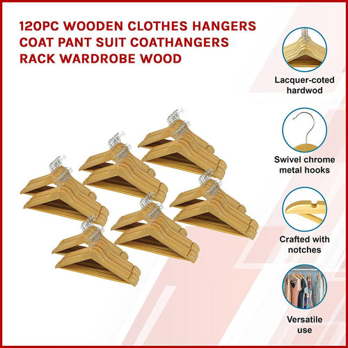 120pc Wooden Clothes Hangers Coat Pant Suit Coathangers Rack Wardrobe Wood