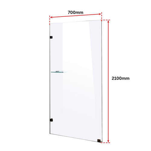 70 x 210cm Frameless 10mm Safety Glass Shower Screen BLACK