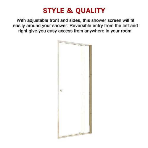 Front: (82~90) x 195cm Adjustable Semi Frameless Shower Screen in Chrome No Side Return